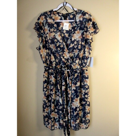NEW Alexa B Nites Swing Dress Women 20W Blue Floral Lily Pattern Lined MSRP 42. - Picture 1 of 4